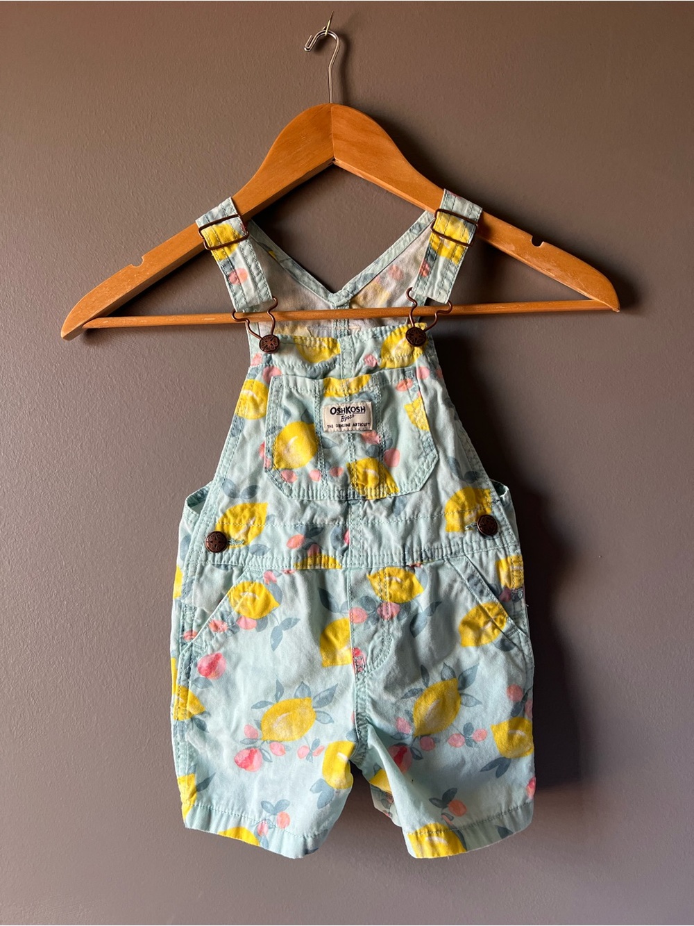 OshKosh B'gosh Lemon Print Light Blue Toddler Shortalls 3T